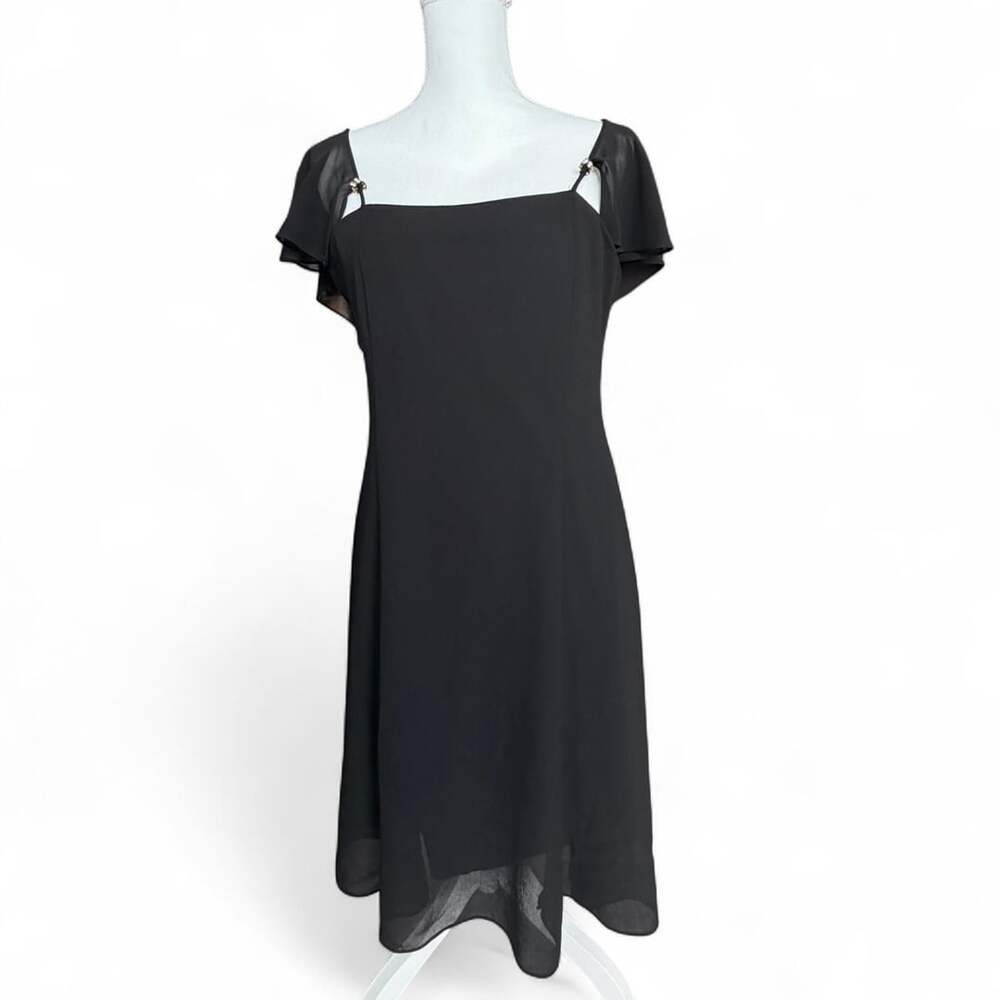 Vintage Ruby Black Chiffon Midi Dress with Rhinestone Accents